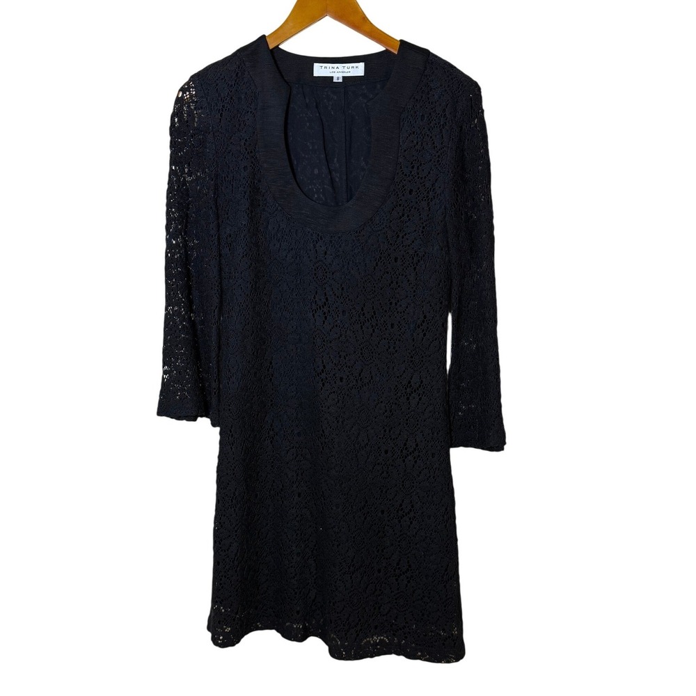 Trina Turk Women Dress 8 Black Lace Sheer Shift Gothic Dark‎ Romantic Chic Party